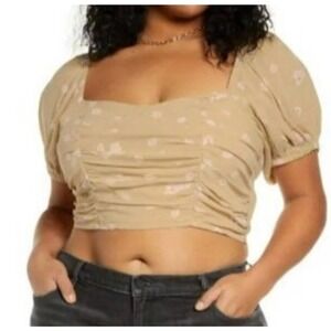 BP Cherry Blossom Mesh Ruched Crop Top Size 2X